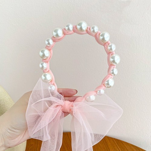 PEARL RIBBON HEADBAND / BA-0195 - COLOR PINK