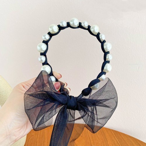 PEARL RIBBON HEADBAND / BA-0197 - COLOR BLACK