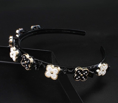 FOUR-LEAF CLOVER HEADBAND / WA-0110 - COLOR BLACK AND WHITE LEAF-CLOVER