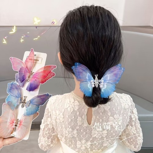 DOUBLE LAYER COLORFUL BUTTERFLY HAIRPIN / BA-0198 - COLOR BLUE AND RED