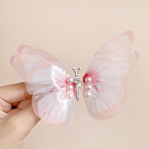 DOUBLE LAYER COLORFUL BUTTERFLY HAIRPIN / BA-0201 - COLOR PINK WITH PEARL