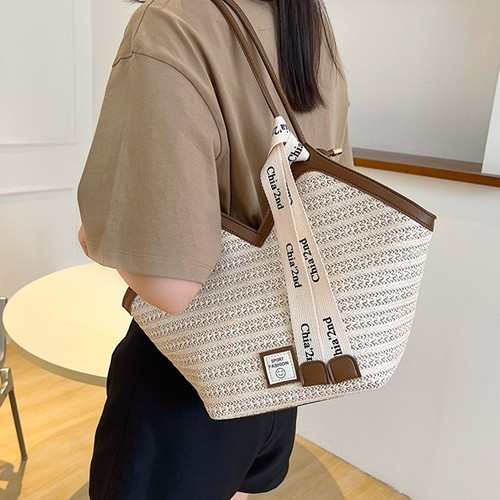 WOVEN SHOULDER BAG / BG-0116 - COLOR BROWN AND WHITE