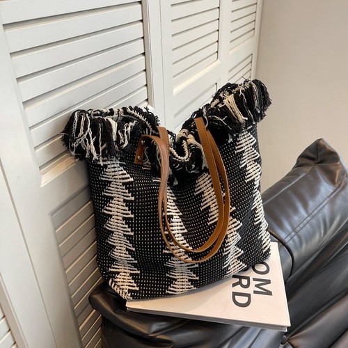 CANVAS SHOULDER BAG FOR WOMEN / BG-0121 - COLOR BLACK