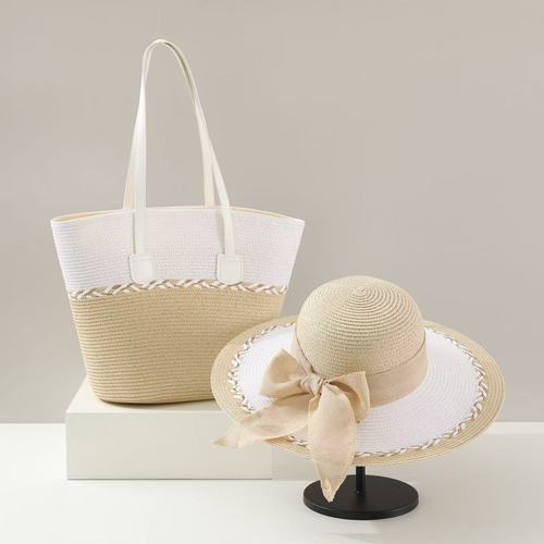 WOMEN'S BEACH TOTE BAG AND HAT / BG-0126 - COLOR: BEIGE