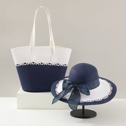 WOMEN'S BEACH TOTE BAG AND HAT / BG-0127 - COLOR: NAVY