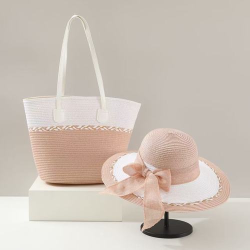 WOMEN'S BEACH TOTE BAG AND HAT / BG-0128 - COLOR: PINK