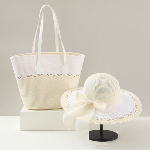 WOMEN'S BEACH TOTE BAG AND HAT / BG-0129 - COLOR: WHITE