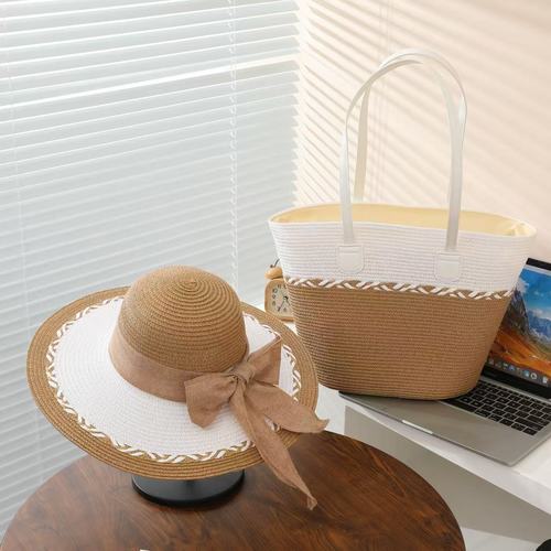 WOMEN'S BEACH TOTE BAG AND HAT / BG-0130 - COLOR: KHAKI