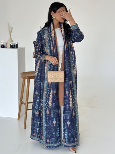 PRINTED CARDIGAN LONG COAT / U246D - COLOR
  BLUE  ONE SIZE
