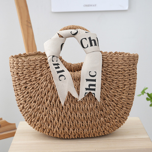 WOVEN BAG WITH ZIPPER CLOSURE / BG-0138 - COLOR: KHAKI PAPER STRAW WOVEN BAG