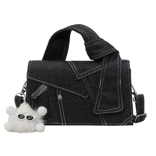 DENIM SHOULDER BAG / BG-0143 - COLOR: BLACK WITH PENDANT