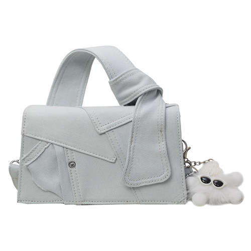 DENIM SHOULDER BAG / BG-0144 - COLOR: WHITE WITH PENDANT
