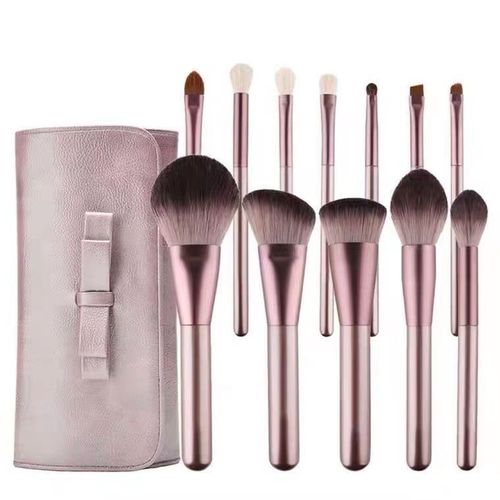 MAKE-UP BRUSH SET / MU-0163 - COLOR: GRAPES WITH WOODEN HANDLE + INSERT BAG