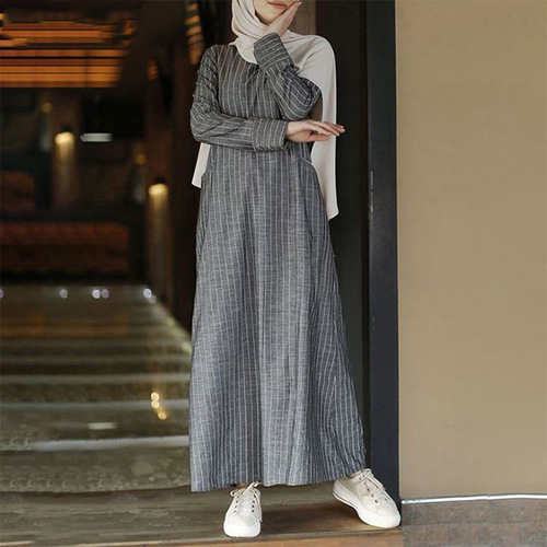 WOMEN'S CASUAL LINEN DRESS / WD-0612 / S289 - COLOR: GRAY