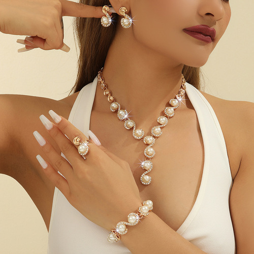 JEWELRY SET / WA-0251 - COLOR: GOLD IMITATION PEARL JEWELERY SET