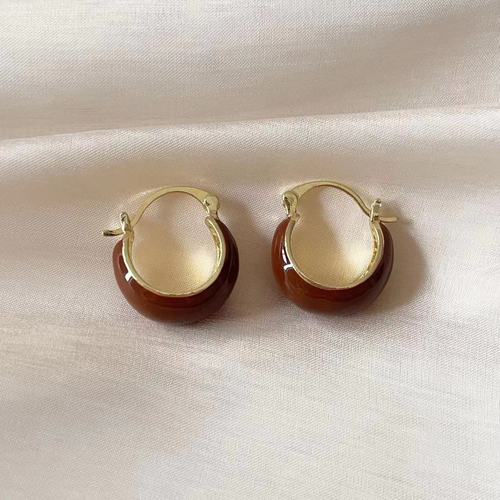 BROWN GLAZE EARRINGS / WA-0257 - COLOR: BROWN
