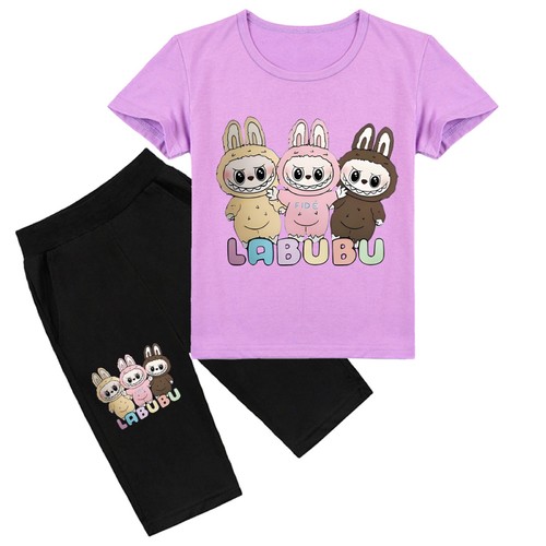 GIRL'S  LABUBU T-SHIRT AND PANTS SET / PURPLE U28 - COLOR PURPLE