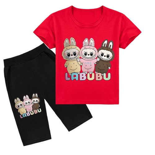 GIRL'S  LABUBU T-SHIRT AND PANTS SET / RED U28 - COLOR RED