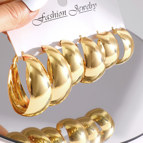 FASHION EARRINGS 3 PIECES / WA-0275/F128 - COLOR: GOLD (5788901)