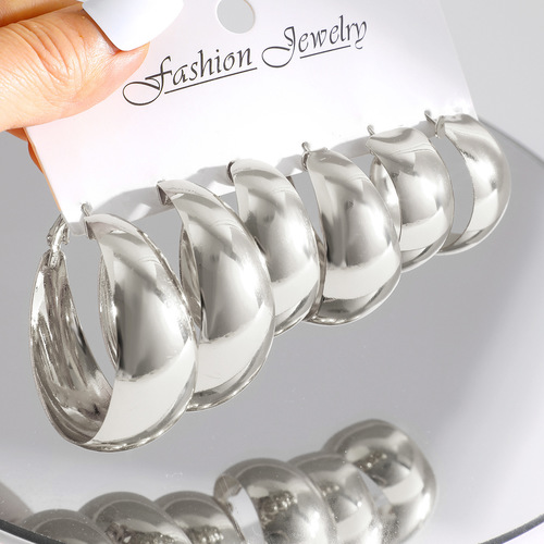 FASHION EARRINGS 3 PIECES / WA-0276 - COLOR: SILVER (5789002)