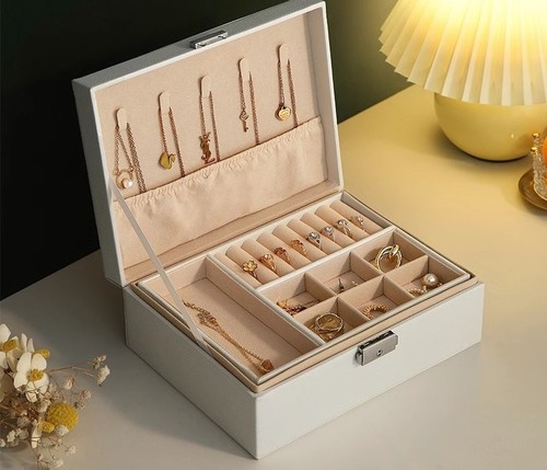 JEWELRY BOX DOUBLE LAYER / WA-0303 - COLOR: WHITE SIZE: WIDTH 17CM HEIGHT 8.9CM