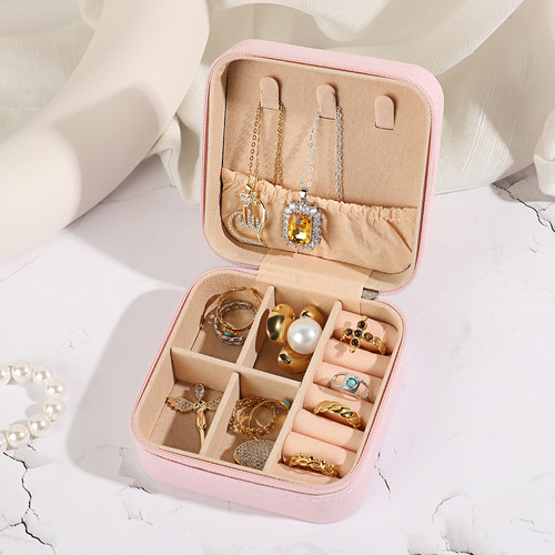 MINI PORTABLE JEWELRY BOX / WA-0307 - COLOR: PINK SIZE: 10*10*5CM