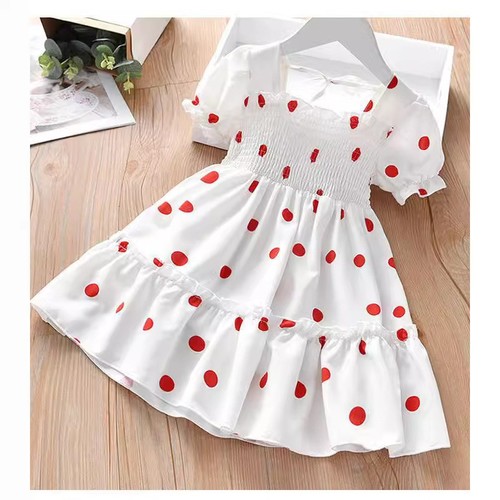 GIRL'S SUMMER STYLE DRESS / GL-0241 / C19 - COLOR WHITE AND RED DOTS