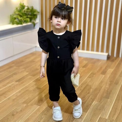 GIRL'S LOTUS LEAF SLEEVE JUMPSUIT / GL-0244 / C76 - COLOR BLACK
