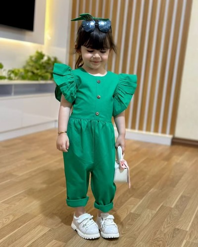 GIRL'S LOTUS LEAF SLEEVE JUMPSUIT / GL-0276 - COLOR GREEN