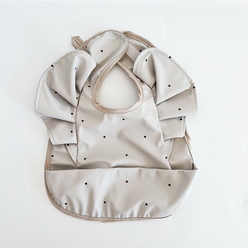 WATERPROOF BABY BIB / BB-0088 - COLOR GRAY WITH BLACK DOTS
