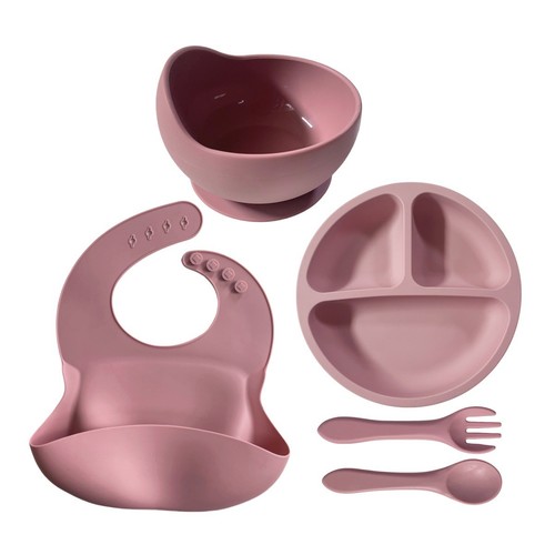 5-PIECE SET SILICONE BABY FEEDING CUTLERY / BB-0113 - COLOR PINK