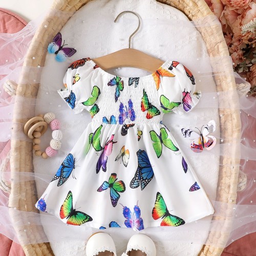 BABY GIRL SUMMER PUFF SLEEVE DRESS / BB-0115 - COLOR MIXED SIZE 9-12 MONTHS