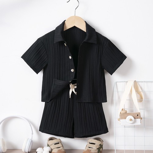 TWO PIECE SET SHORT SLEEVE SHIRT AND SHORT FOR BOYS / BY-0014 - COLOR BLACK