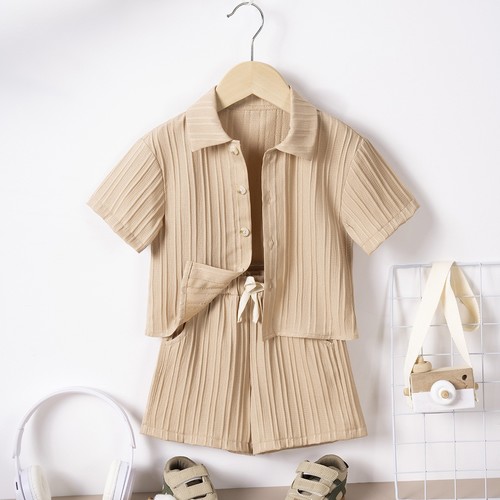 TWO PIECE SET SHORT SLEEVE SHIRT AND SHORT FOR BOYS / BY-0015 - COLOR KHAKI