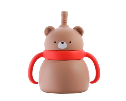 BABY WATER CUP / BB-0119 - COLOR BROWN BEAR WITH STRAW
