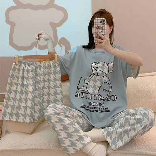 WOMEN'S PAJAMA 3-PIECE SET / WD-0596/F022 - COLOR: BLUE BEAR FREE SIZE