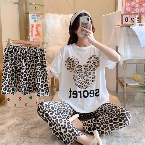 WOMEN'S PAJAMA 3-PIECE SET / WD-0601/F022 - COLOR: LEOPARD BEIGE FREE SIZE