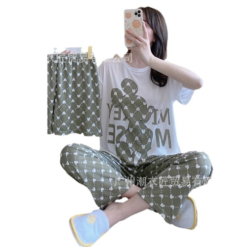 WOMEN'S PAJAMA 3-PIECE SET / WD-0598/F022 - COLOR: GREEN FREE SIZE