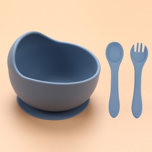 3-PIECE SET SILICONE SNAIL BOWL, SPOON AND FORK FO BABY / BB-0153 - COLOR BLUE