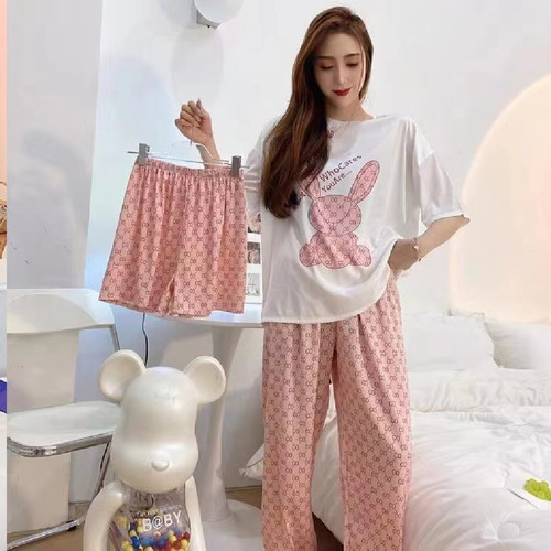 WOMEN'S PAJAMA 3-PIECE SET / WD-0599/F022 - COLOR: PINK RABBIT
