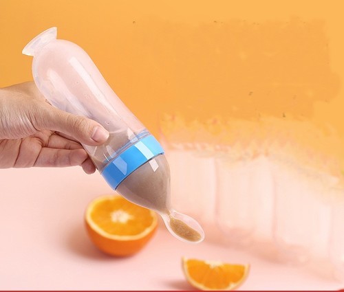 BABY SILICONE FEEDING BOTTLE / BB-0154 - COLOR BLUE SQUEEZING BOTTLE FOR RICE AND CEREALS
