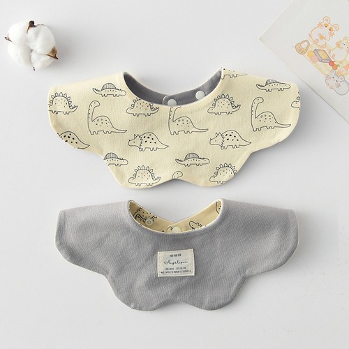 DOUBLE SIDED BABY BIB / BB-0177 - COLOR YELLOW DINOSAUR