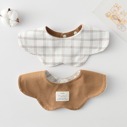 DOUBLE SIDED BABY BIB / BB-0178 - COLOR LINE GRID AND COFFEE COLOR