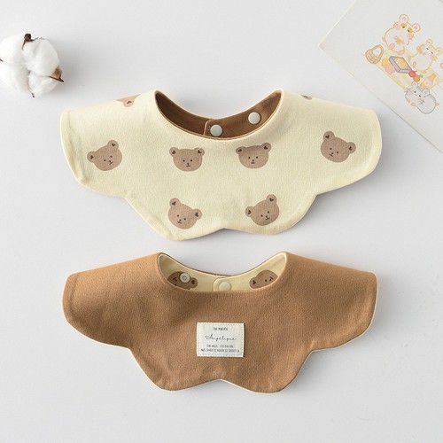 PETAL STYLE DOUBLE SIDED BABY BIB / BB-0179 - COLOR YELLOW BEAR HEAD COFFEE COLOR