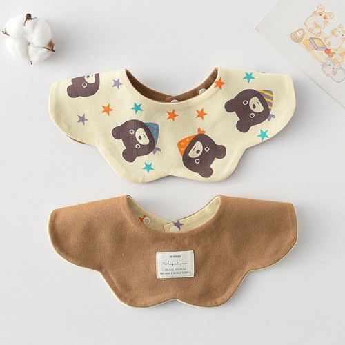 DOUBLE SIDED BABY BIB / BB-0180 - COLOR BROWN BEAR HEAD