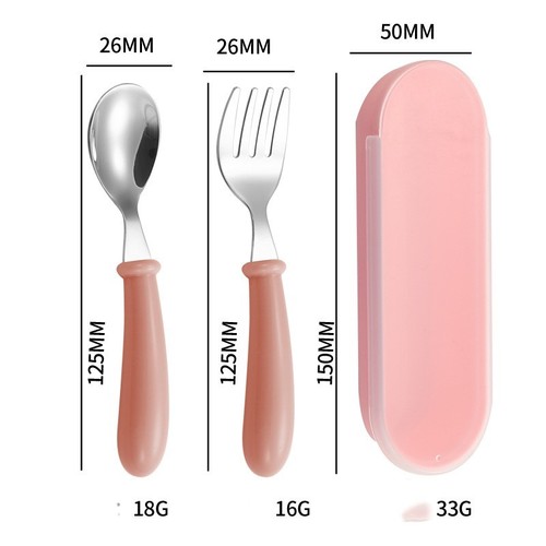 BABY TABLEWARE SET / BB-0238 - COLOR PINK STAINLESS STEEL SPOON AND FORK