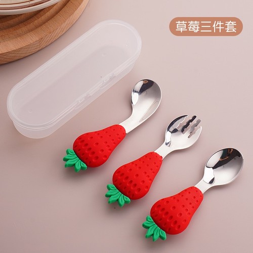 SET BABY TABLEWARE / BB-0240 - COLOR RED STRAWBERRY STAINLESS STEEL