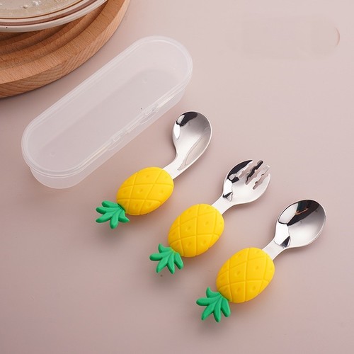 SET BABY TABLEWARE / BB-0242 - COLOR YELLOW PINEAPPLE STAINLESS STEEL