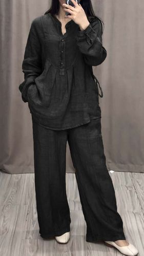 TWO PIECE LONG SLEEVE SHIRT AND PANTS / WD-0626/C25 - COLOR BLACK