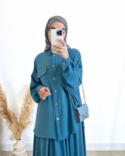 Set / WD-0705 / S192-2 - LOOSE LONG- SLEEVED SHIRT + SKIRT SUIT